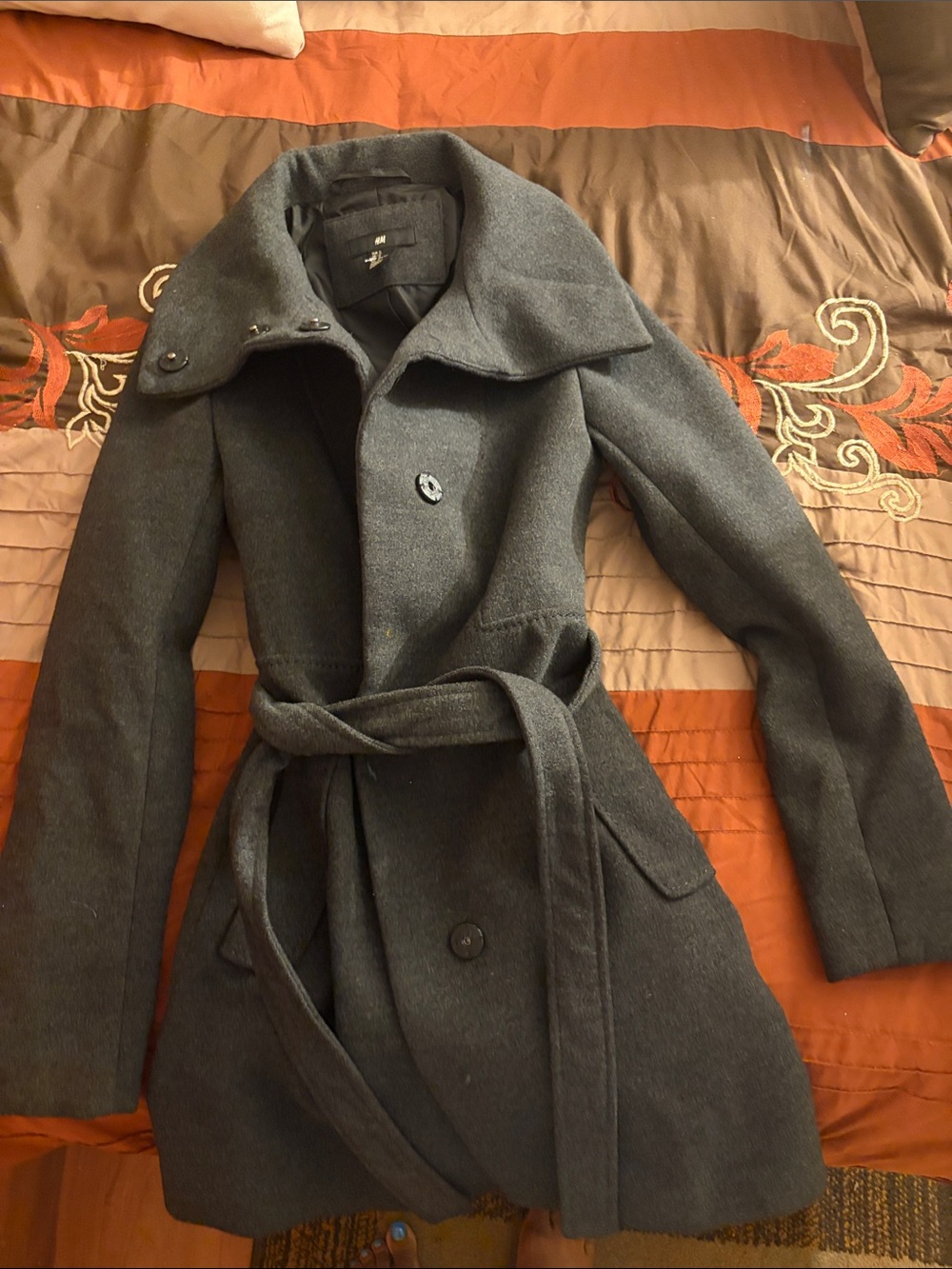 H&M Charcoal Gray Belted Trench Coat